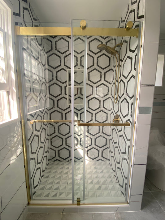 48" Ayden Series Frameless Bypass Shower Door with Klearteck Treatment (3/8" Thickness) (Brushed Gold)