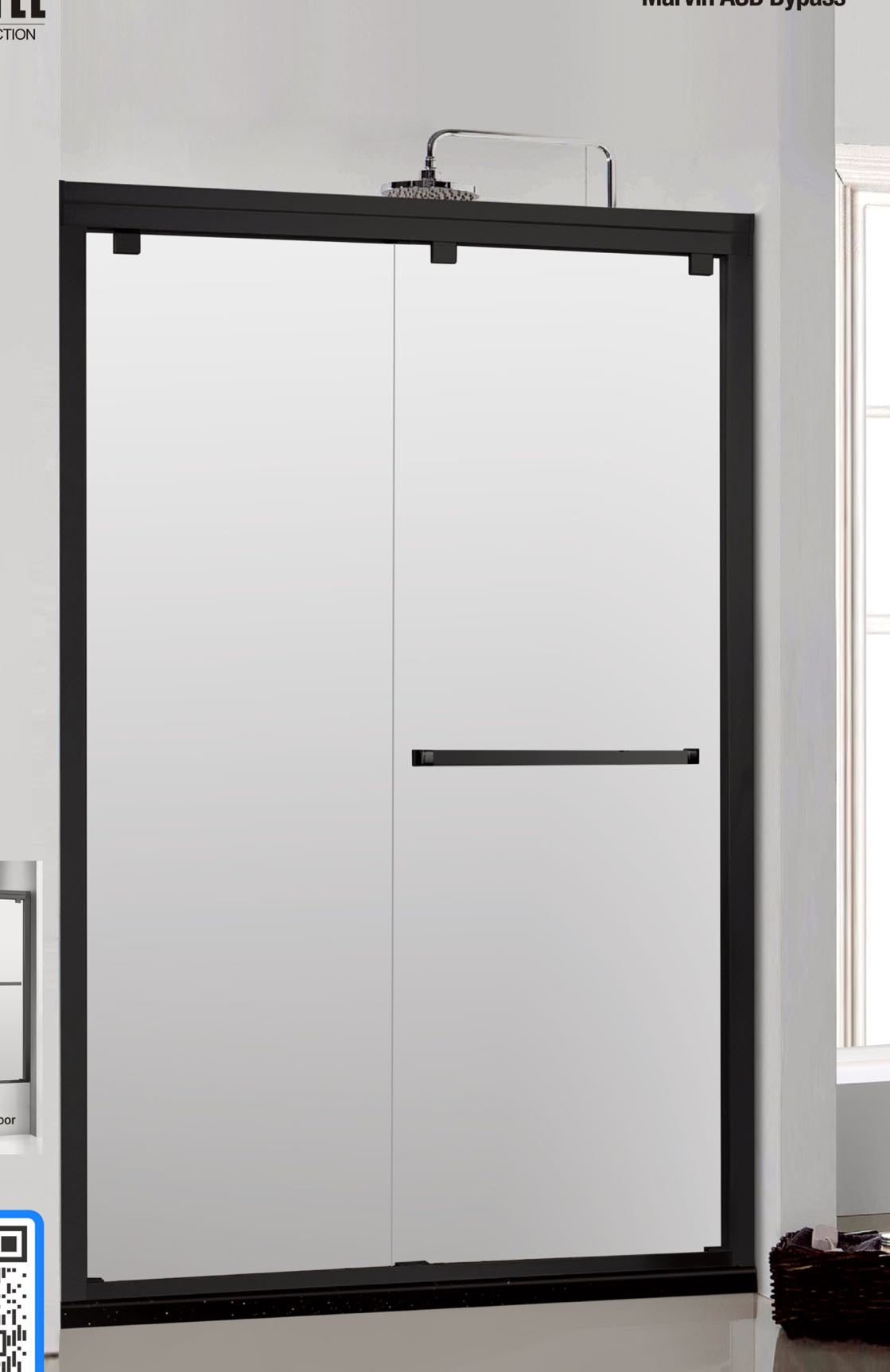 60" ASD Series Bypass Standing Shower Door (5/16" Thickness) (Matte Bl