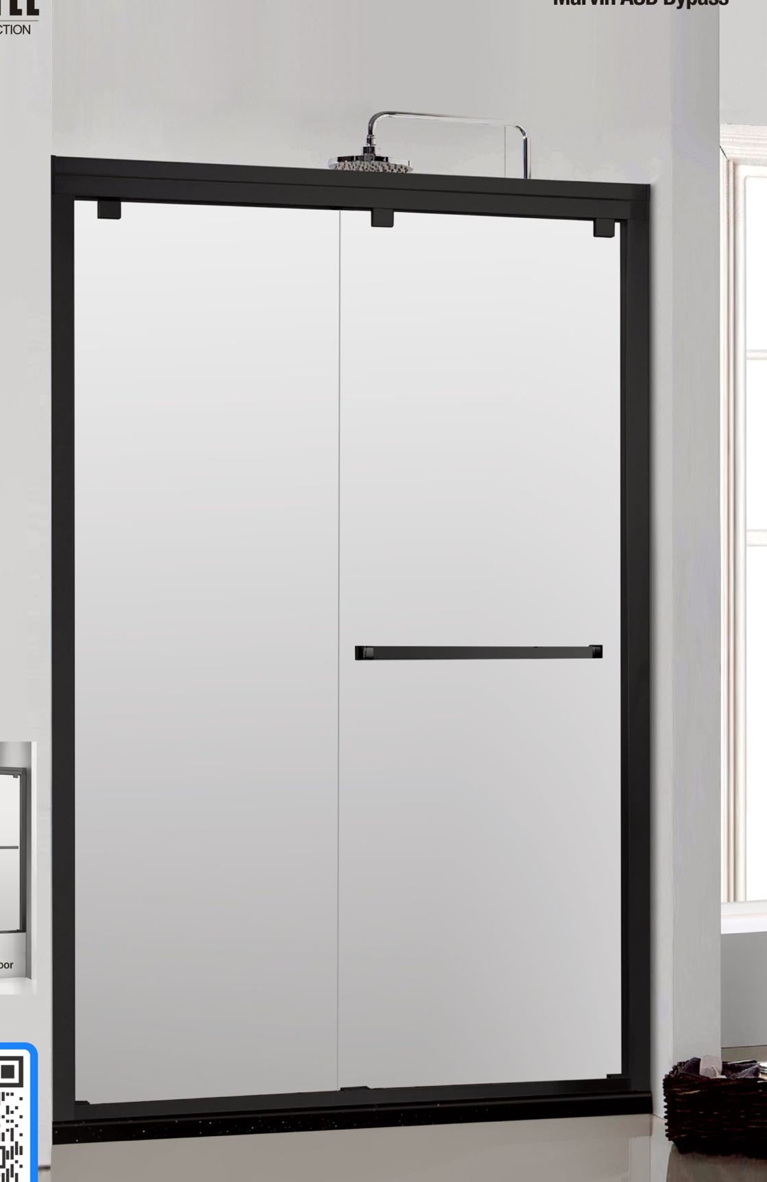 60" ASD Series Bypass Standing Shower Door (5/16" Thickness) (Matte Black) Low Ceiling Privacy Frosted