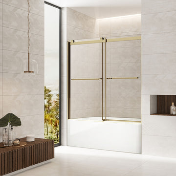 60" John Series Tub Door Frameless Bypass with Klearteck Treatment (5/16" Thickness) (Brushed Gold)