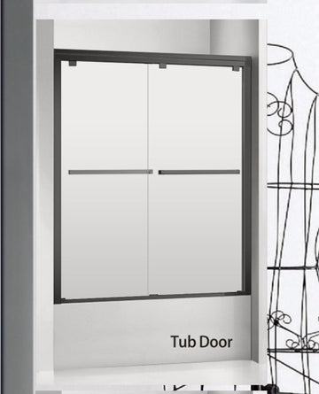 60" Frosted ASD Series Bypass Tub Door (5/16" Thickness) (Matte Black) Privacy