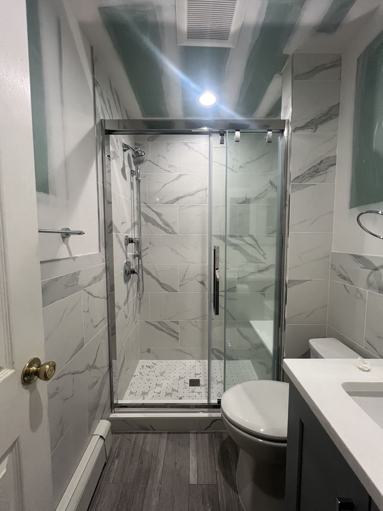 46" Monaco Sliding Shower Door (5/16" thickness) (3 Panels) ( Chrome)