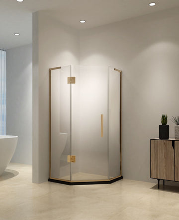 Neo Miko Hinged Shower Door 36"W X 36"W X 76"H (3/8" Thickness) (Brushed Gold)