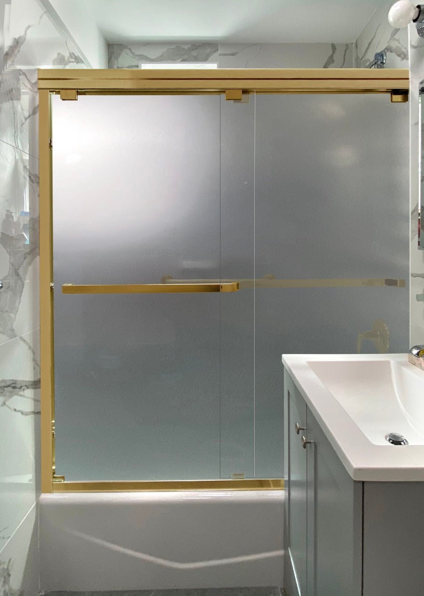 60" Frosted ASD Series Bypass Tub Door (5/16" Thickness) (Brushed Gold) Privacy