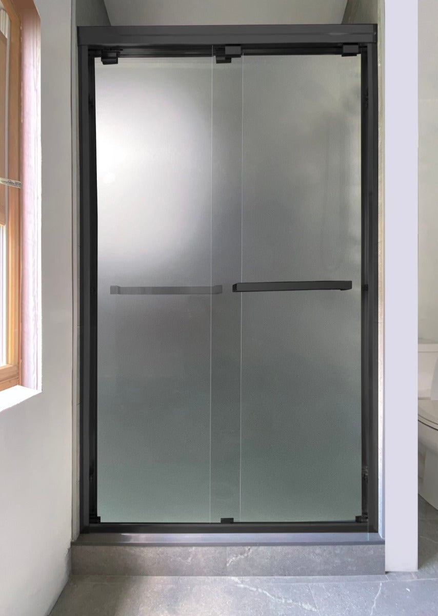 48" ASD Series Bypass Standing Shower Door (5/16" Thickness) (Matte Black) Low Ceiling Privacy Frosted