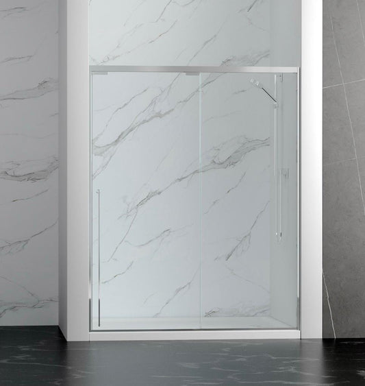 NEW LOW PRICE 48" Karina Series Minimalist Shower Door with a Single Sliding Door Brushed Nickel