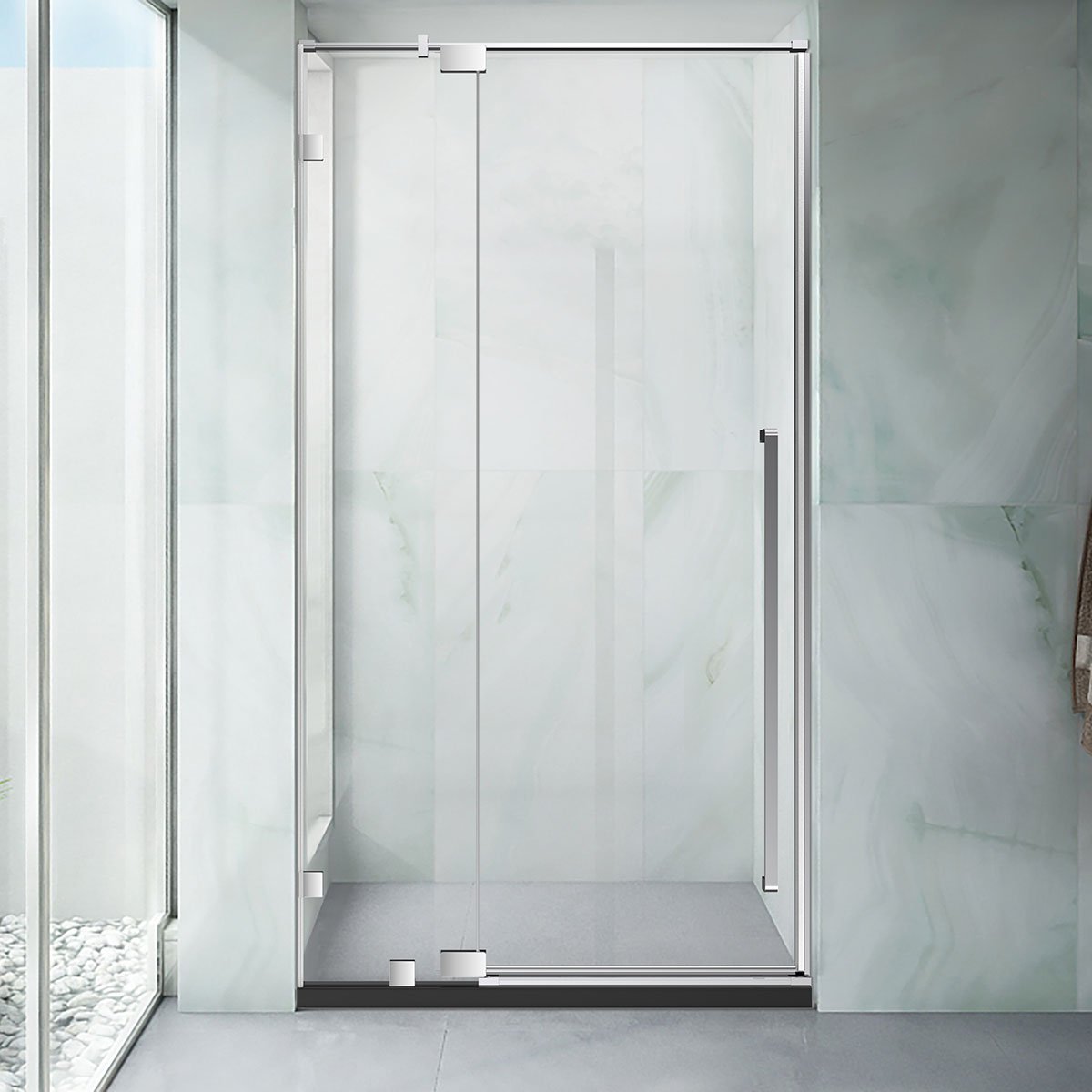 48" AH01 Series Frameless Swing Shower Door with Klearteck Treatment (Fixed 3/8" & Swing 5/16" Thickness) (Brushed Nickel)