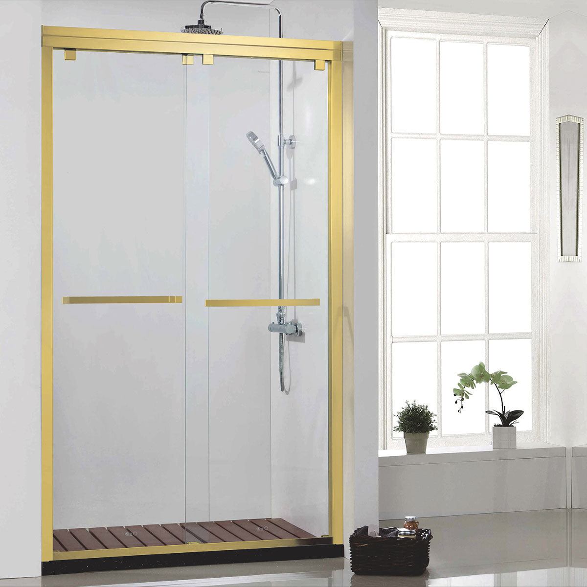 48" ASD Series Bypass Shower Door with Klearteck Treatment (5/16" Thickness) (Brushed Gold)