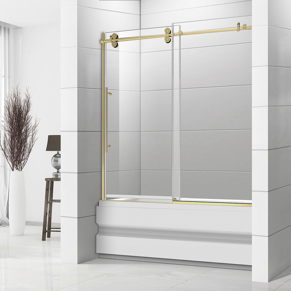 60" BH Series Frameless Single Sliding Shower Door (Brushed Gold)