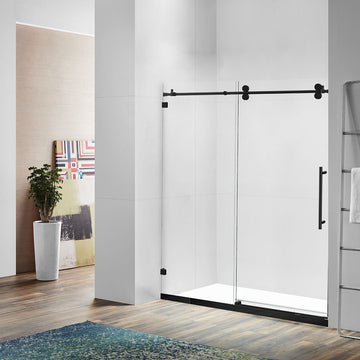 72" BH Series Frameless Single Sliding Shower Door (Matte Black)