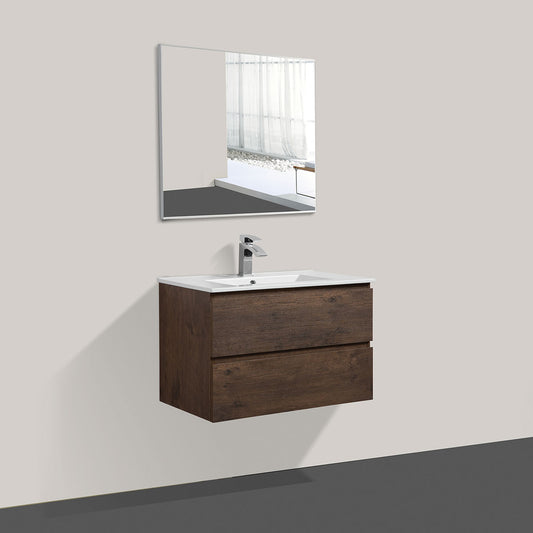 30" V9005 Angela Series Wall Hung Vanity & Ceramic Sink (Rose Wood）