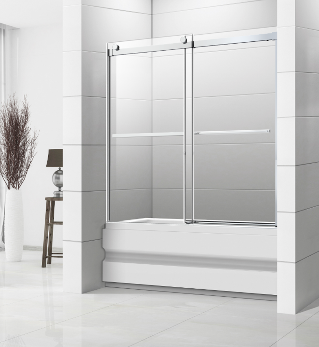 44" Frameless Bypass Shower Door with Klearteck Treatment (5/16" Thickness) (Chrome) Kenny Series - iStyle Bath