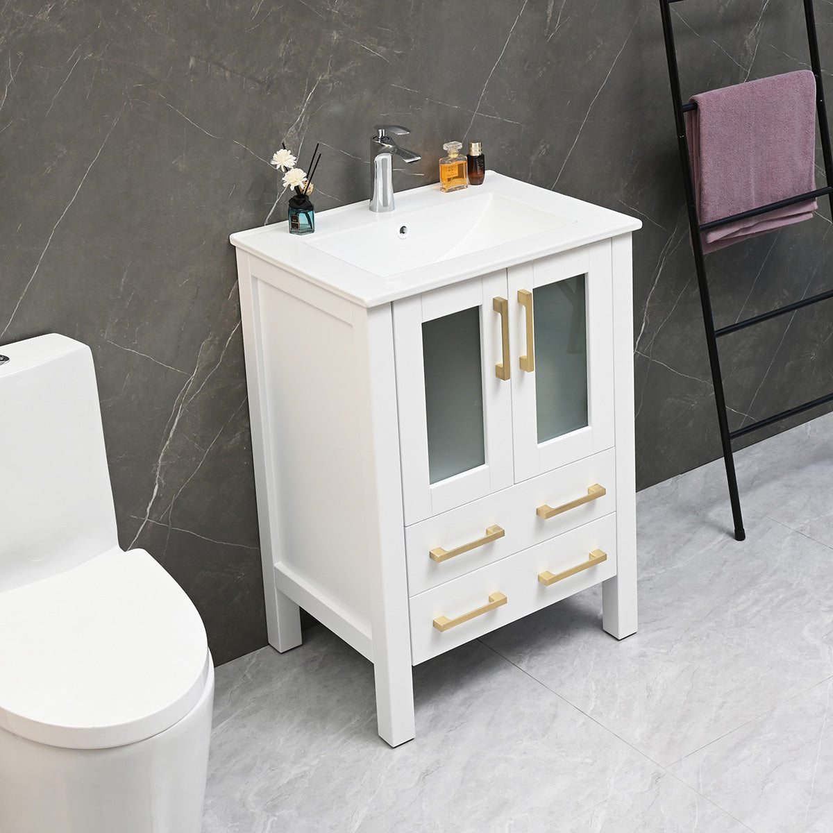 30" V9011 Series Vanity with Ceramic Sink (Matte White)