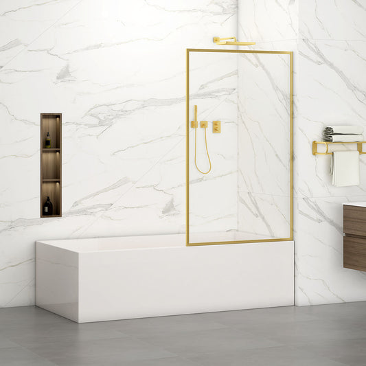 GP01 Neil Walk In Screen Door with Klearteck Treatment 34"W  X 76" H or 62" H (3/8" Thickness) (Brushed Gold) - iStyle Bath