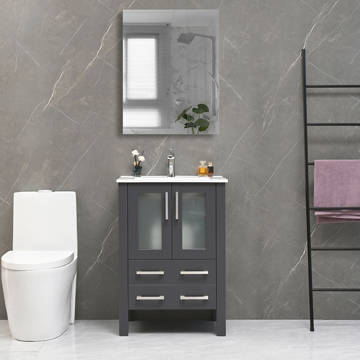 24" Vanity with Ceramic Sink  (Matte Grey) V9011 Series