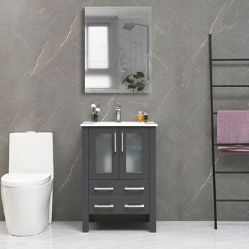 24" V9011 Series Vanity with Ceramic Sink  (Matte Grey)