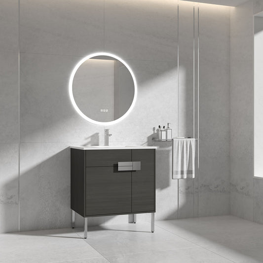 30" Vanity & Ceramic Sink (Grey Teak) V9010 Series - iStyle Bath