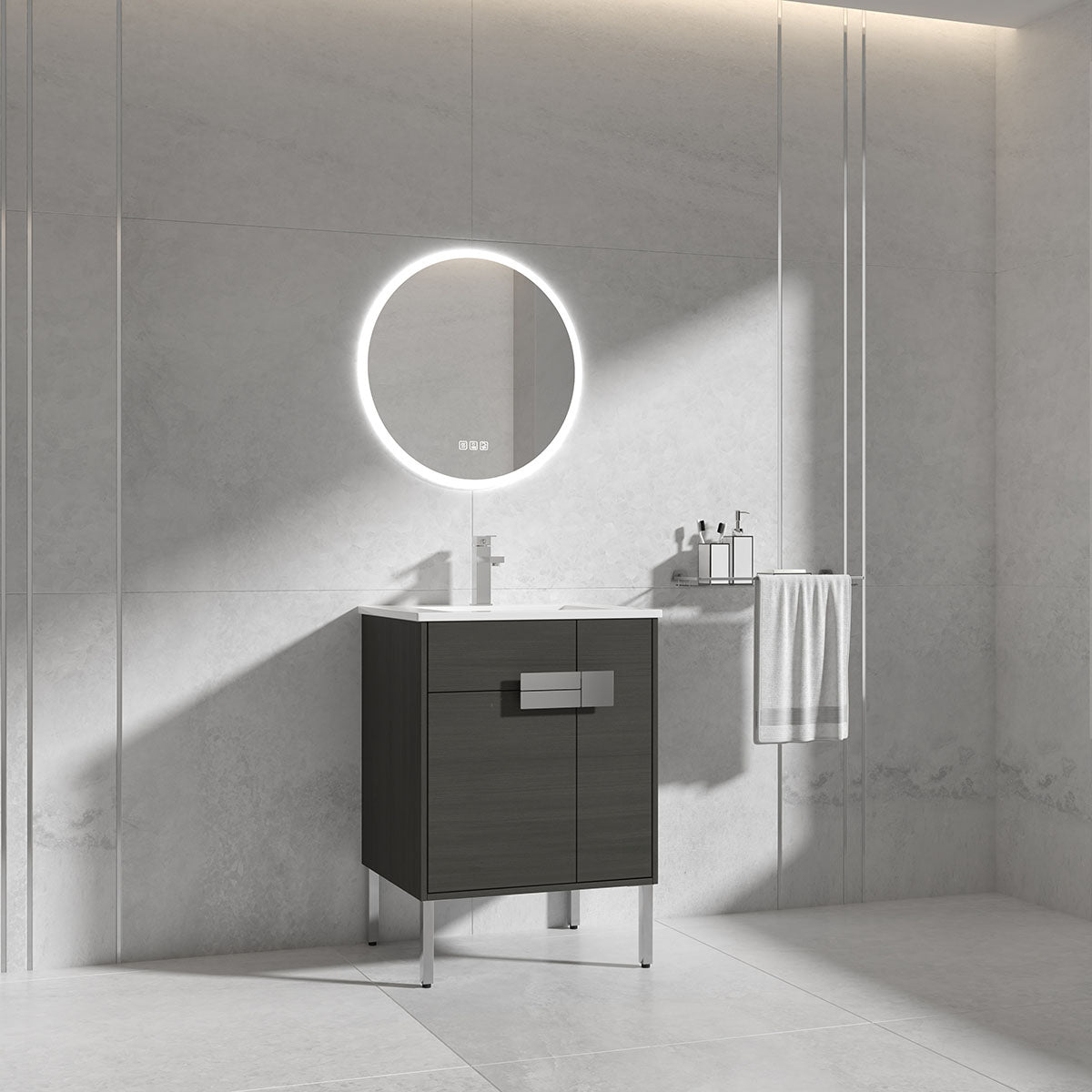 24" Vanity & Ceramic Sink (Grey Teak) V9010 Series - iStyle Bath