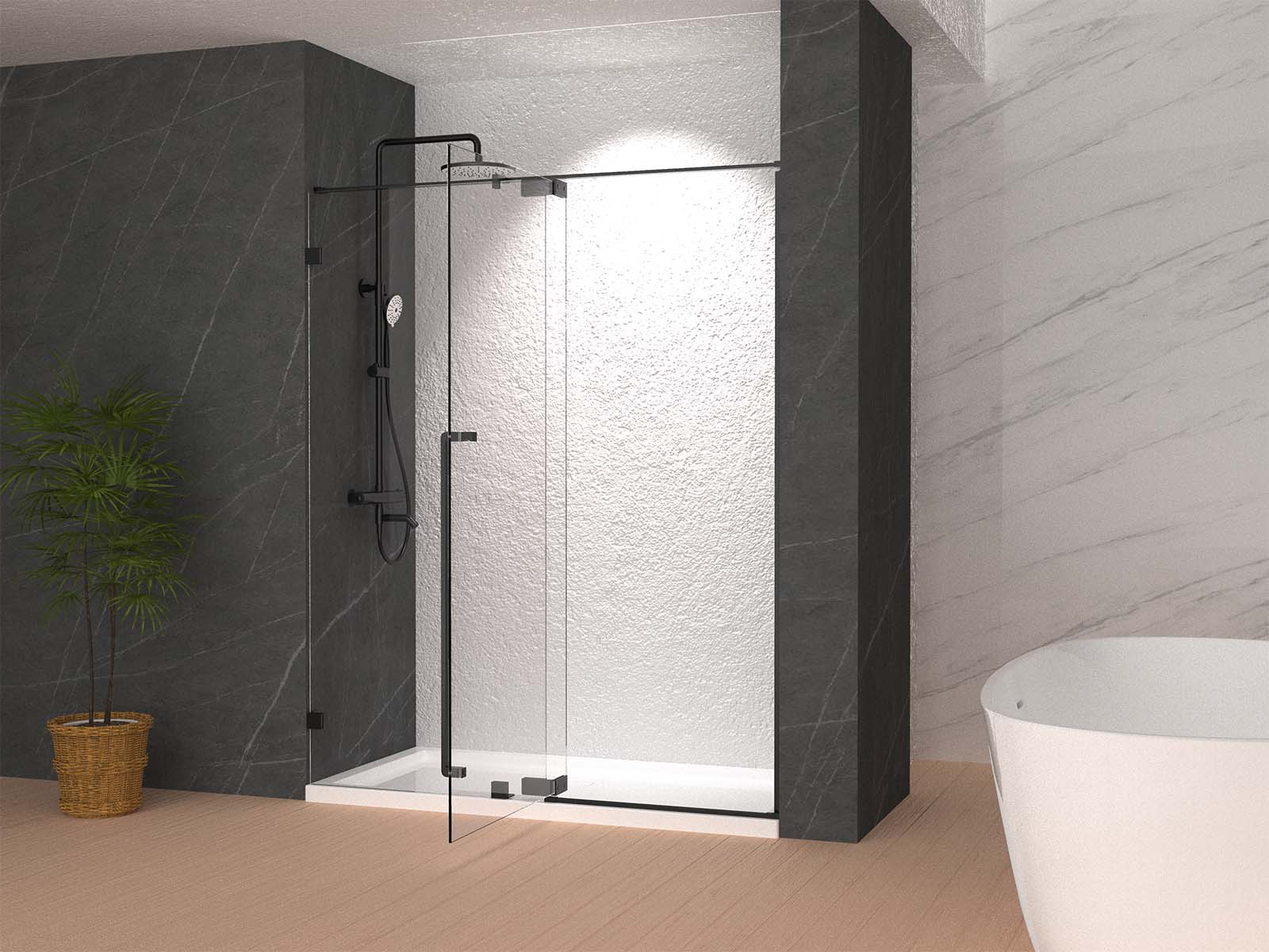 36" Frameless Swing Shower Door with Klearteck Treatment (Matte Black) AH01 Series - iStyle Bath