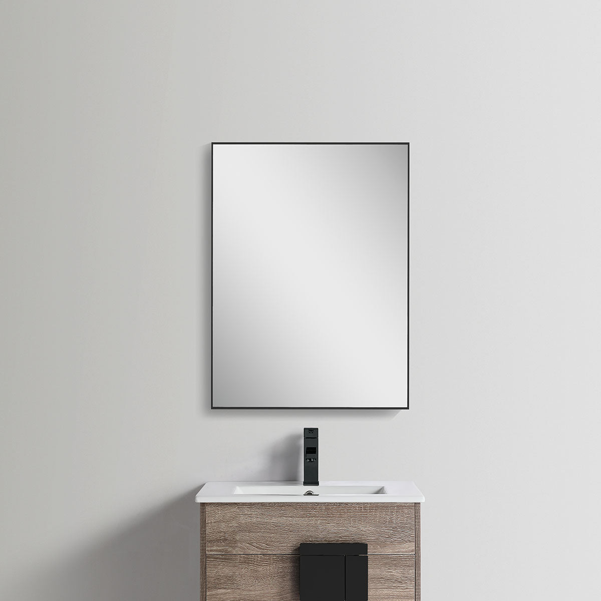24" x 32" Aluminum Rectangle Bathroom Wall Mirror (Matte Black)