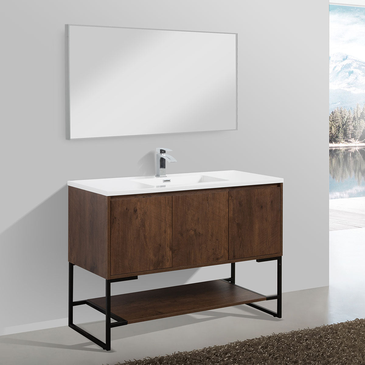 48" Allen Vanity & Resin Sink (Rose Wood) V9006 Series - iStyle Bath