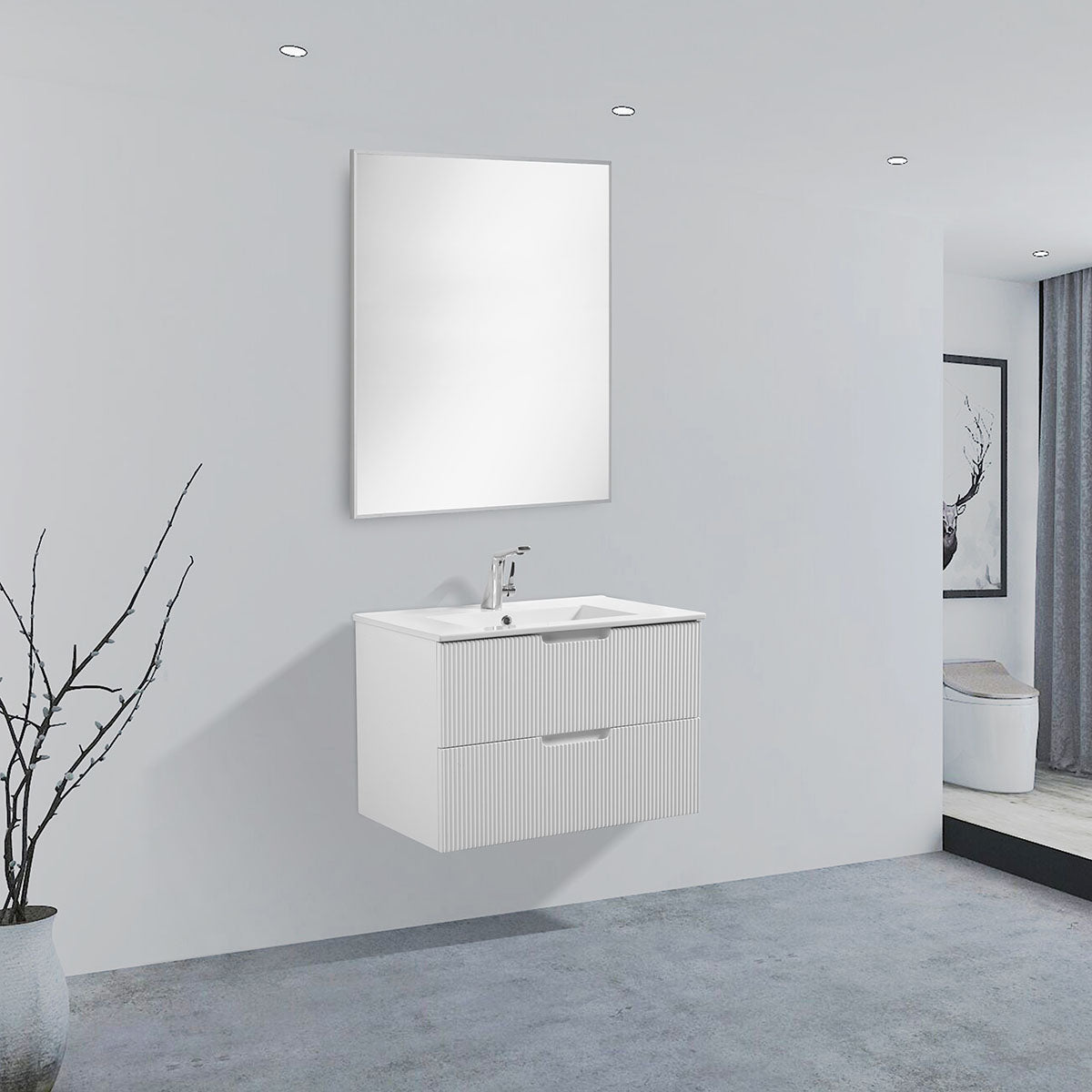 30" Sylvia Wall Hung Vanity & Ceramic Sink (Glossy White) V9018 Series - iStyle Bath