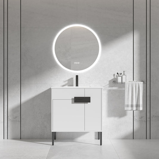 30" Vanity with Ceramic Sink (Glossy White) V9010 Series