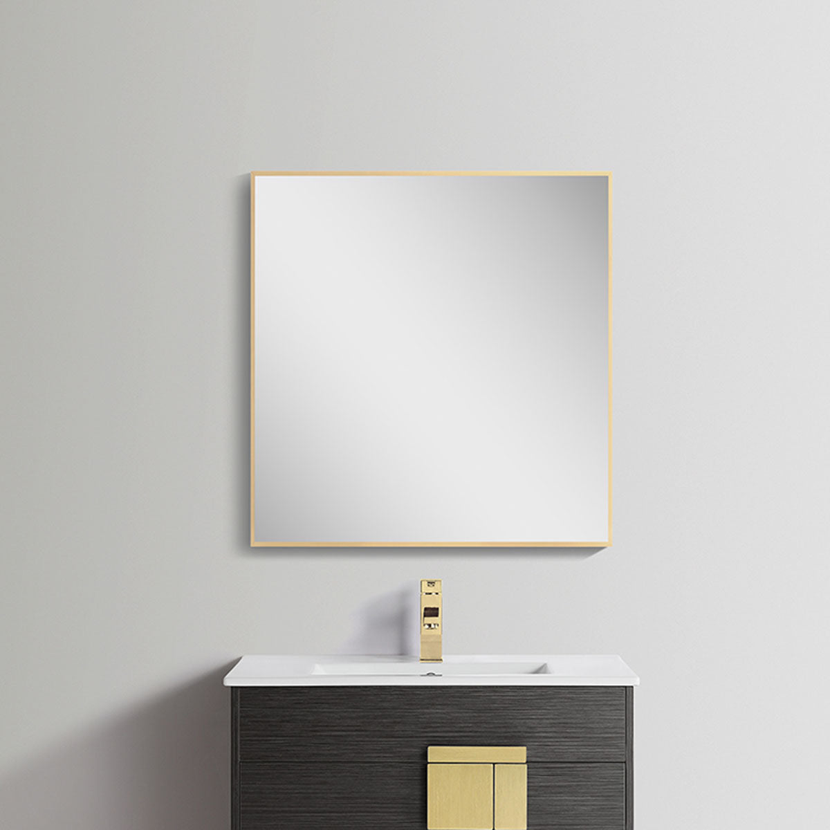 30" x 32" Aluminum Rectangle Bathroom Wall Mirror (Brushed Gold)