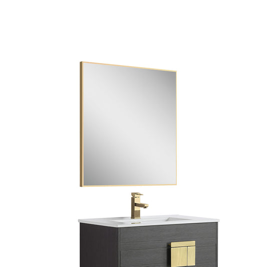 30"w x 32"h Aluminum Rectangle Bathroom Wall Mirror (Brushed Gold)