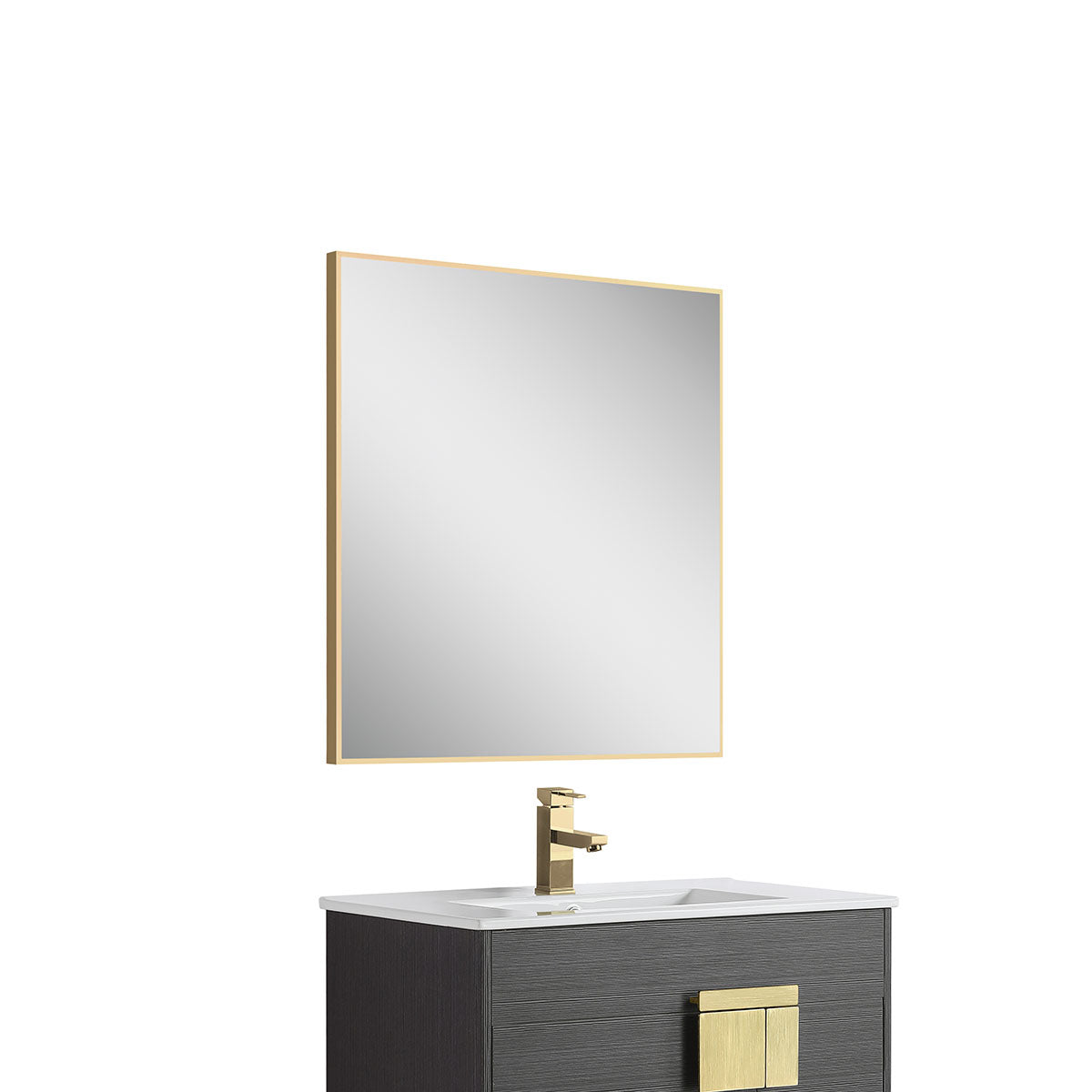 30"w x 32"h Aluminum Rectangle Bathroom Wall Mirror (Brushed Gold) - iStyle Bath