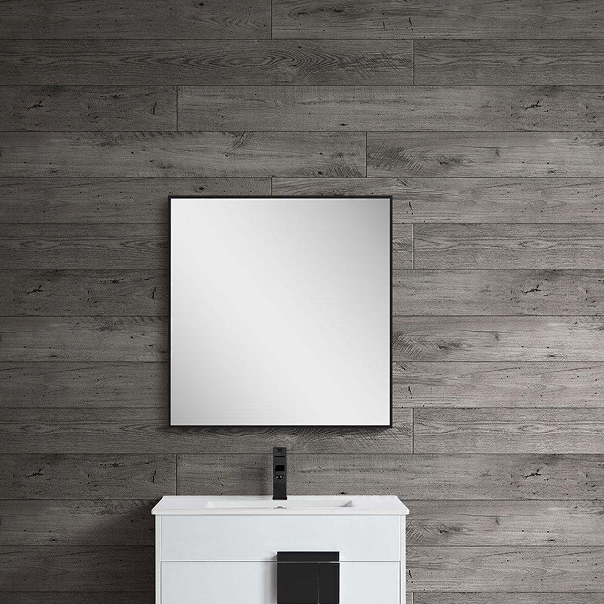 30"w x 32"h Aluminum Rectangle Bathroom Wall Mirror (Matte Black) - iStyle Bath
