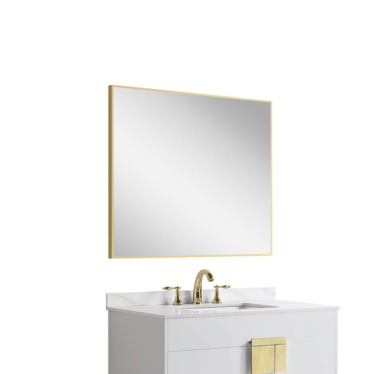 36"w x 32"h Aluminum Rectangle Bathroom Wall Mirror (Brushed Gold) - iStyle Bath