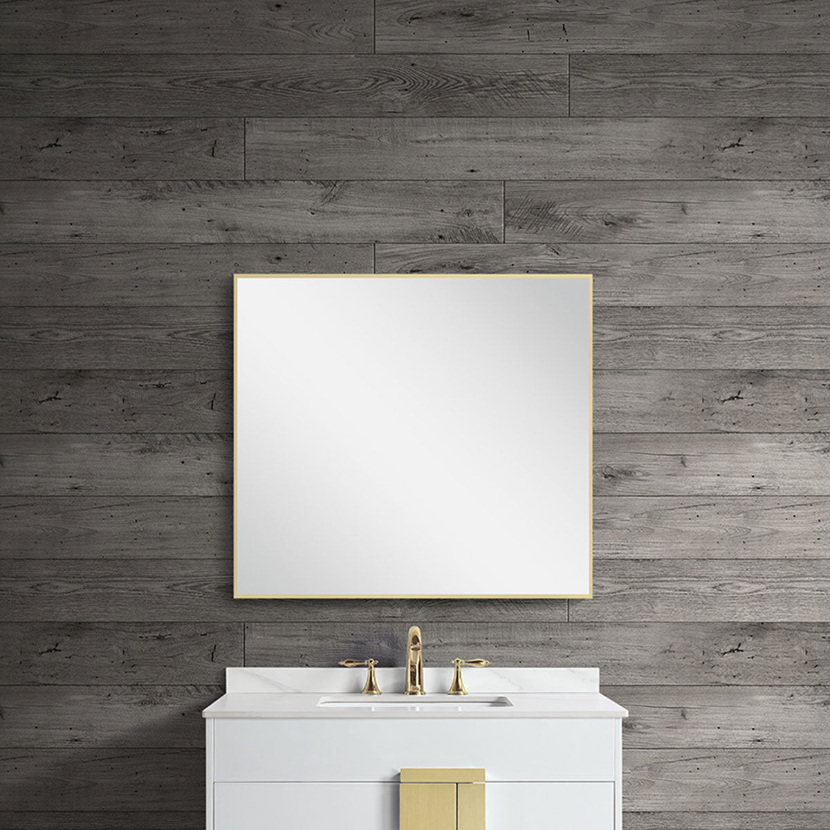 36"w x 32"h Aluminum Rectangle Bathroom Wall Mirror (Brushed Gold) - iStyle Bath