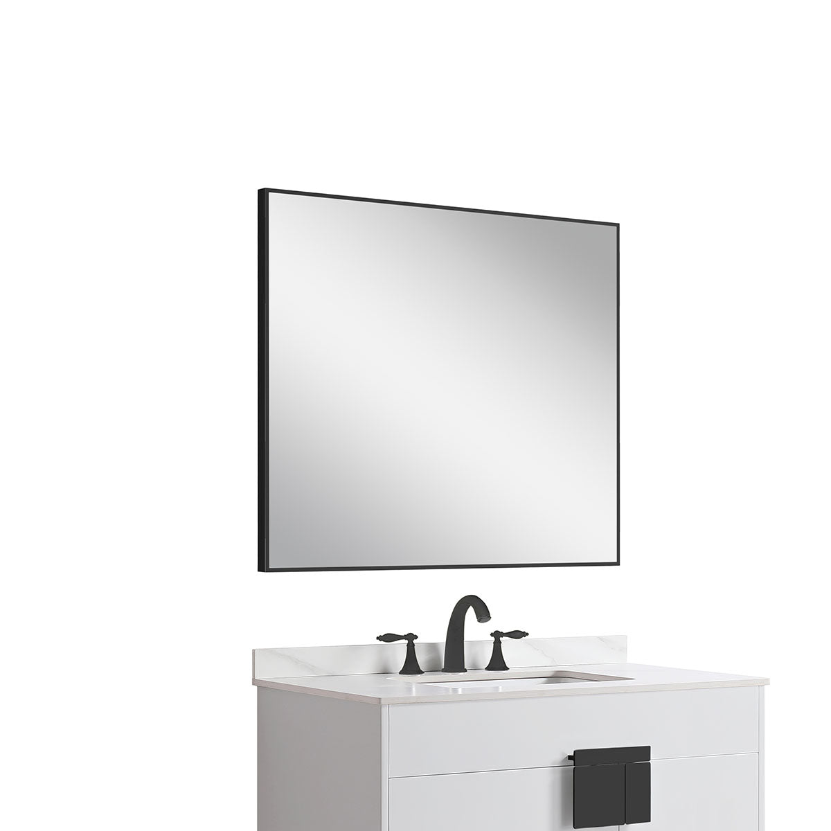 36"w x 32"h Aluminum Rectangle Bathroom Wall Mirror (Matte Black) - iStyle Bath