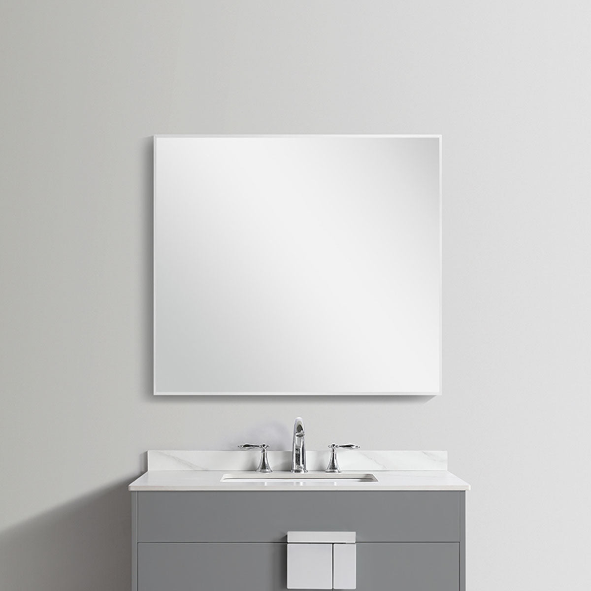 36"w x 32"h Aluminum Rectangle Bathroom Wall Mirror (Silver) - iStyle Bath
