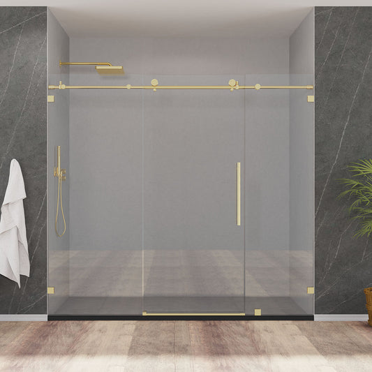 78" Frameless (3 Panels) Single Sliding Shower Door with Klearteck Treatment (3/8" Thickness) (Brushed Gold) MZ Matthew Series - iStyle Bath