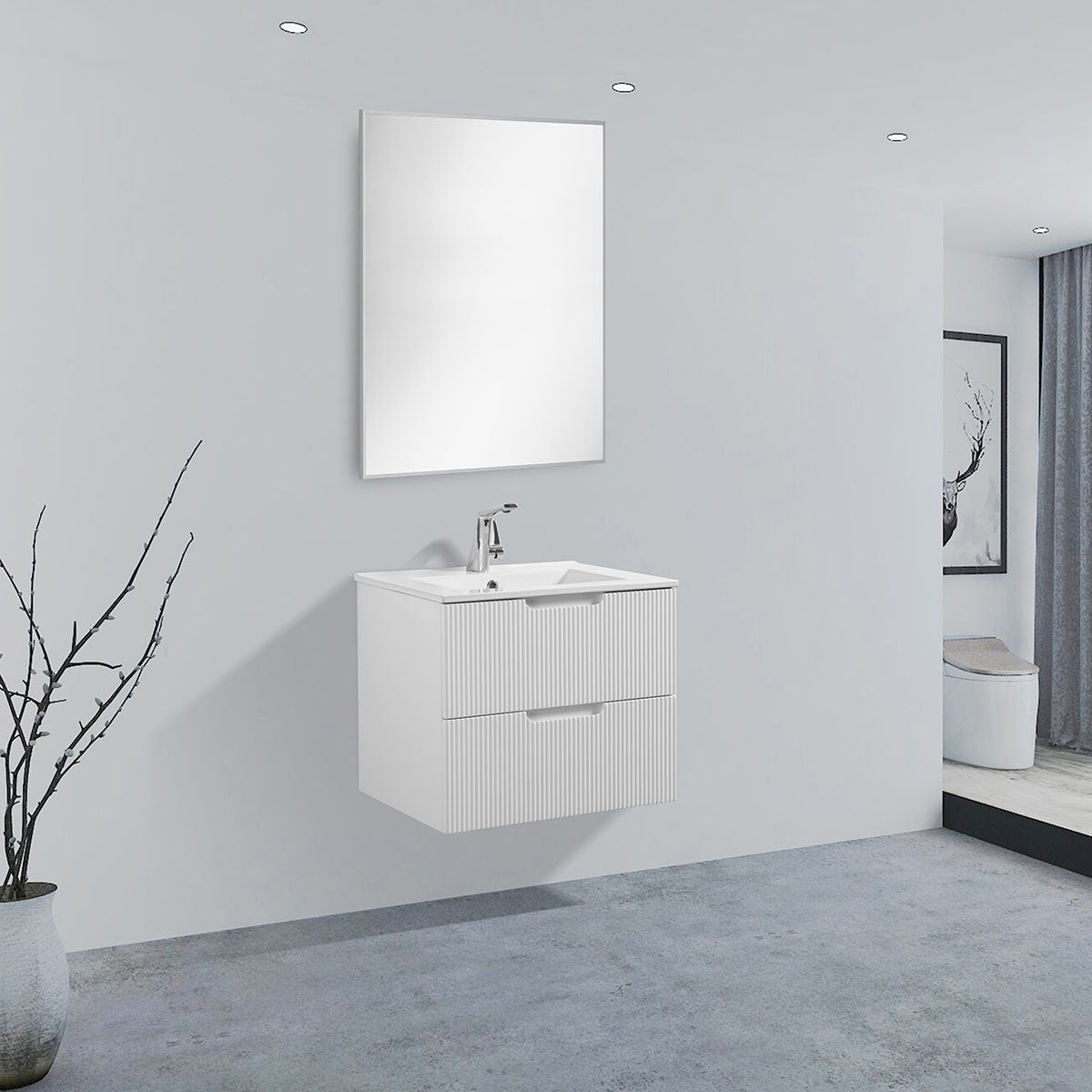 24" Sylvia Wall Hung Vanity & Ceramic Sink (Glossy White) V9018 Series - iStyle Bath