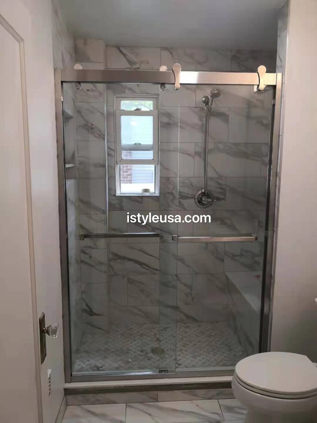 48" Shower Door with Klearteck Treatment (3/8" Thickness) (Brushed Nickel) GBY22 Owen Bypass Series - iStyle Bath