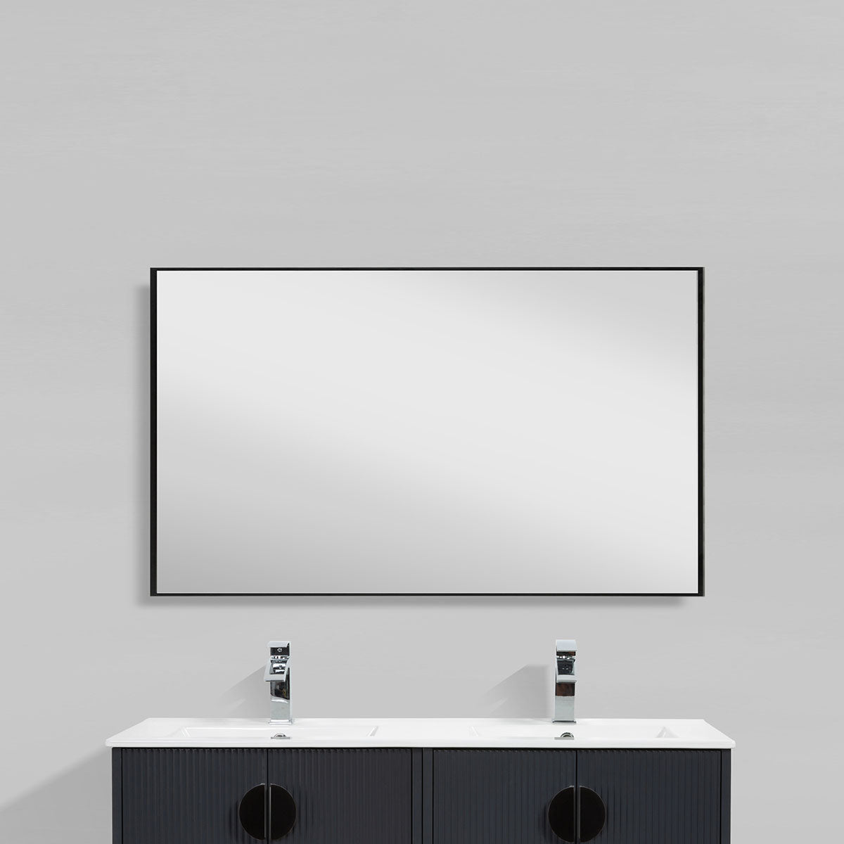 48" x 32" Aluminum Rectangle Bathroom Wall Mirror (Matte Black)