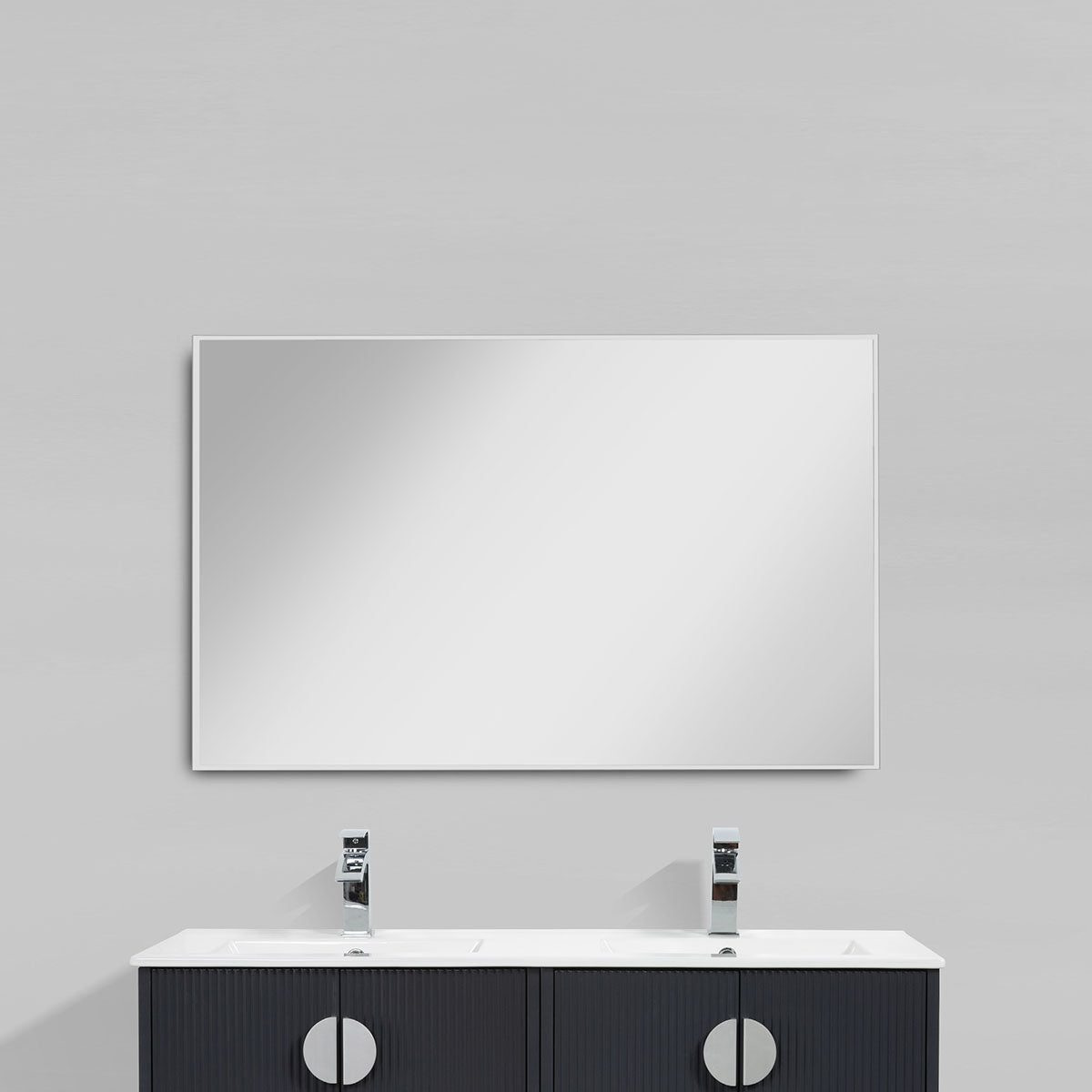 48"w x 32"h Aluminum Rectangle Bathroom Wall Mirror (Silver) - iStyle Bath