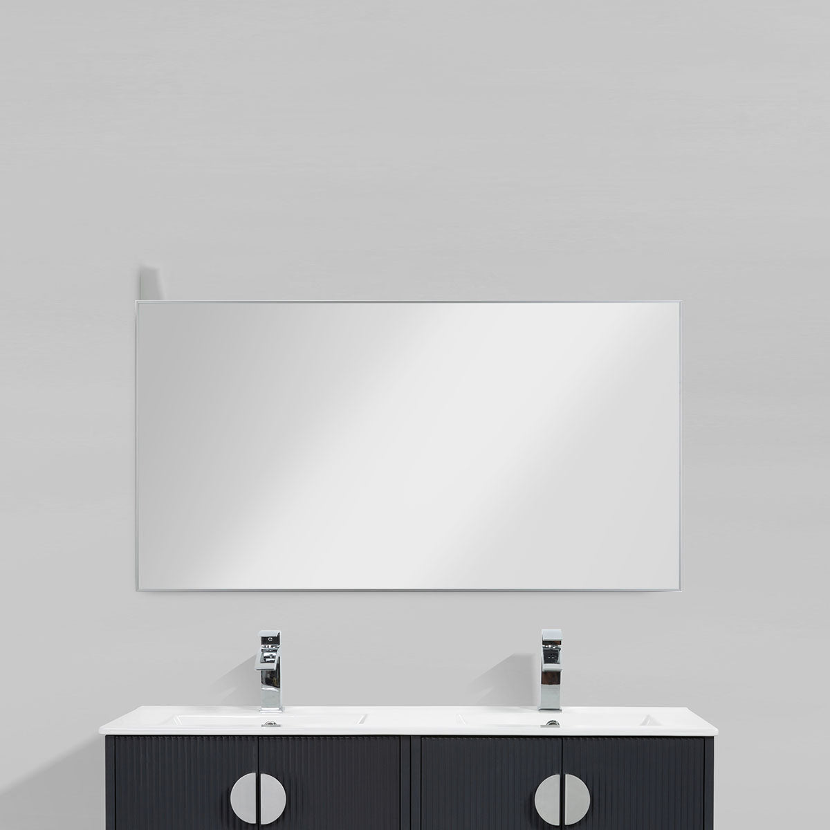 60"w x 32"h Aluminum Rectangle Bathroom Wall Mirror (Silver) - iStyle Bath
