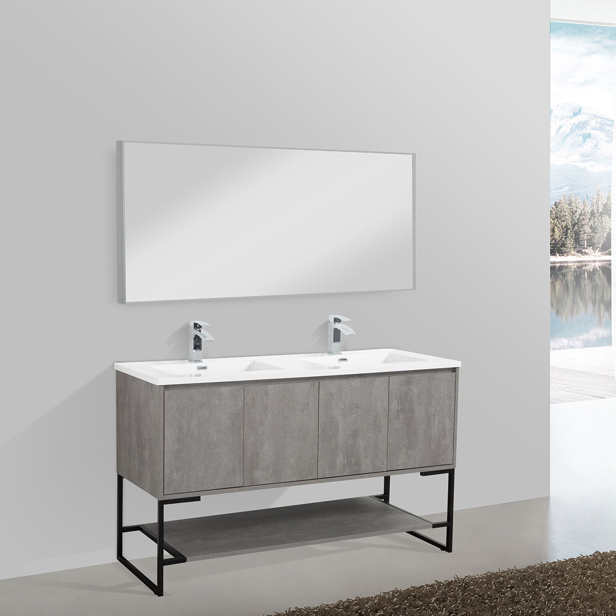 60" Allen Vanity & Resin Sink (Cement Grey) V9006 Series