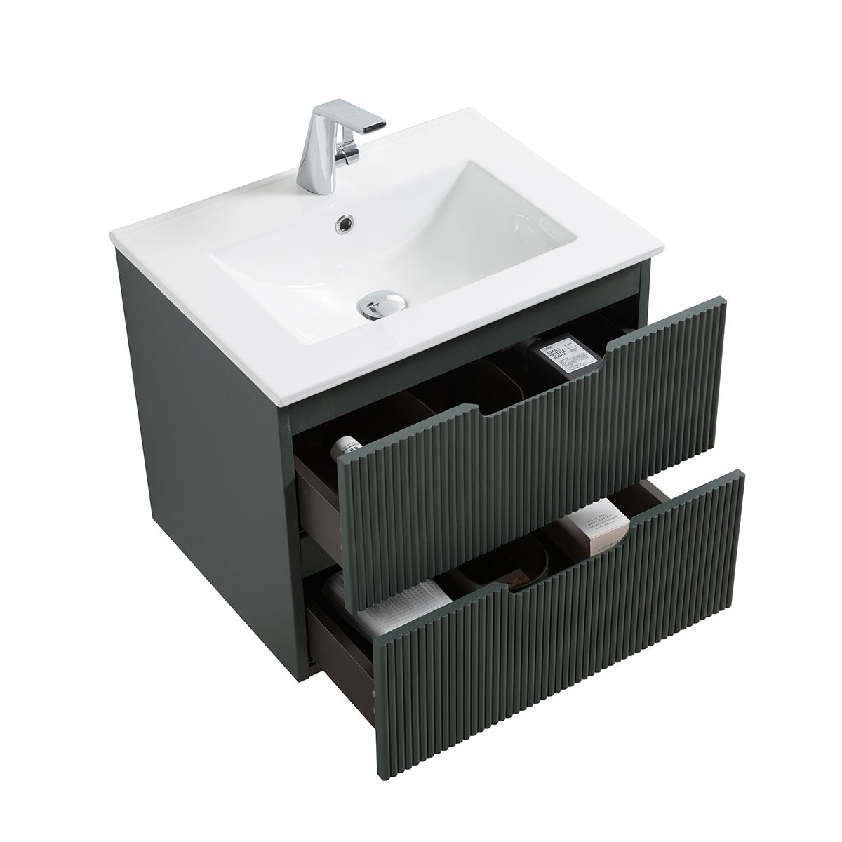 24" Sylvia Wall Hung Vanity & Ceramic Sink (Ash Green) V9018 Series - iStyle Bath