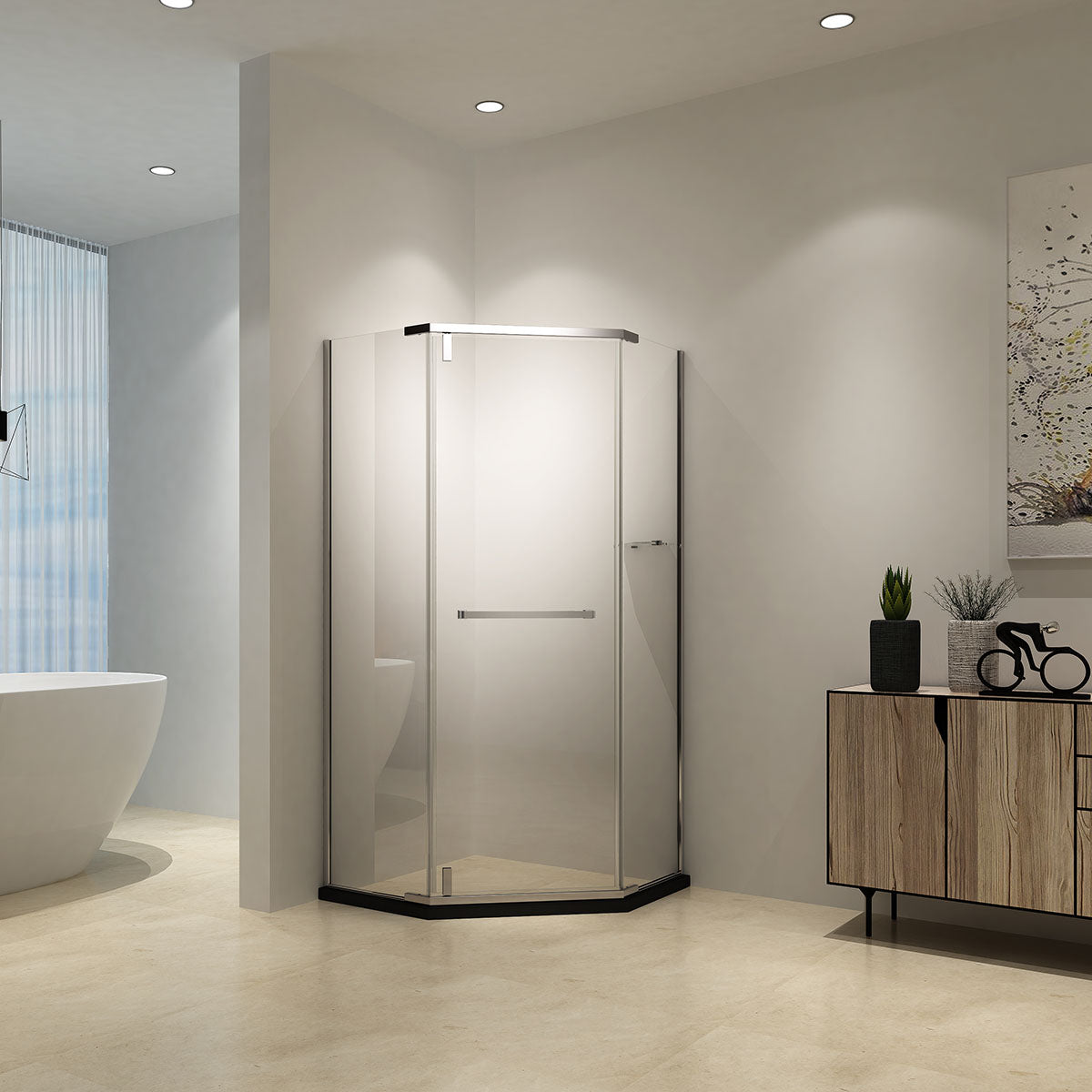 Neo Maggie Angle G06 Hinged Shower Door  36"W X 36"W X 76"H & 40"W X 40"W X 76"H (3/8" Thickness) (Chrome or Brushed Nickel) - iStyle Bath
