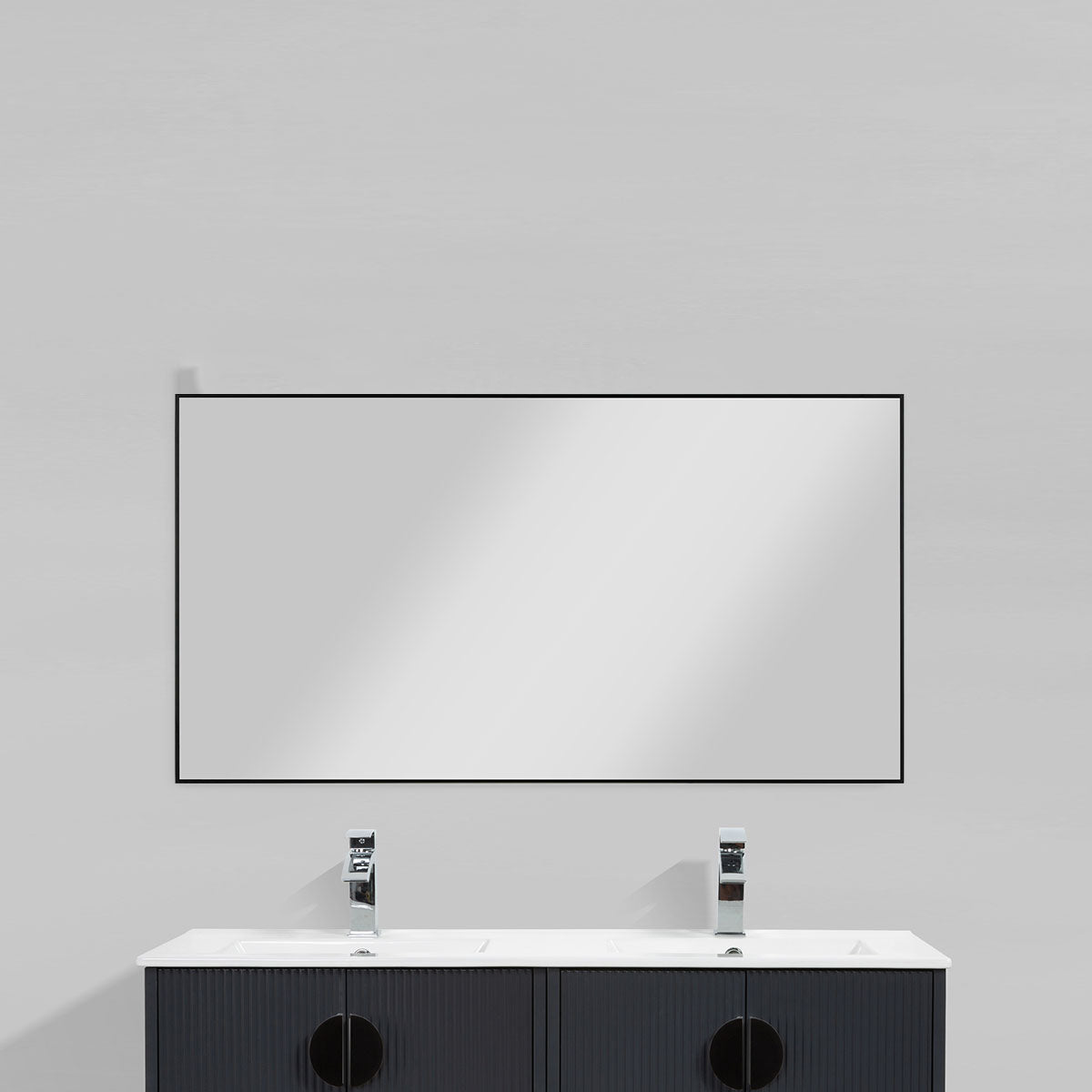 60"w x 32"h Aluminum Rectangle Bathroom Wall Mirror (Matte Black) - iStyle Bath