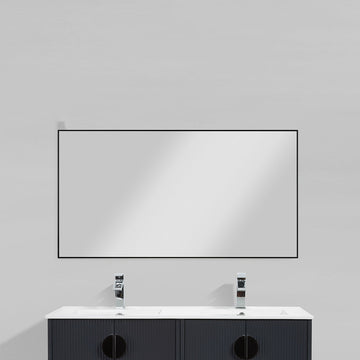 60" x 32" Aluminum Rectangle Bathroom Wall Mirror (Matte Black)