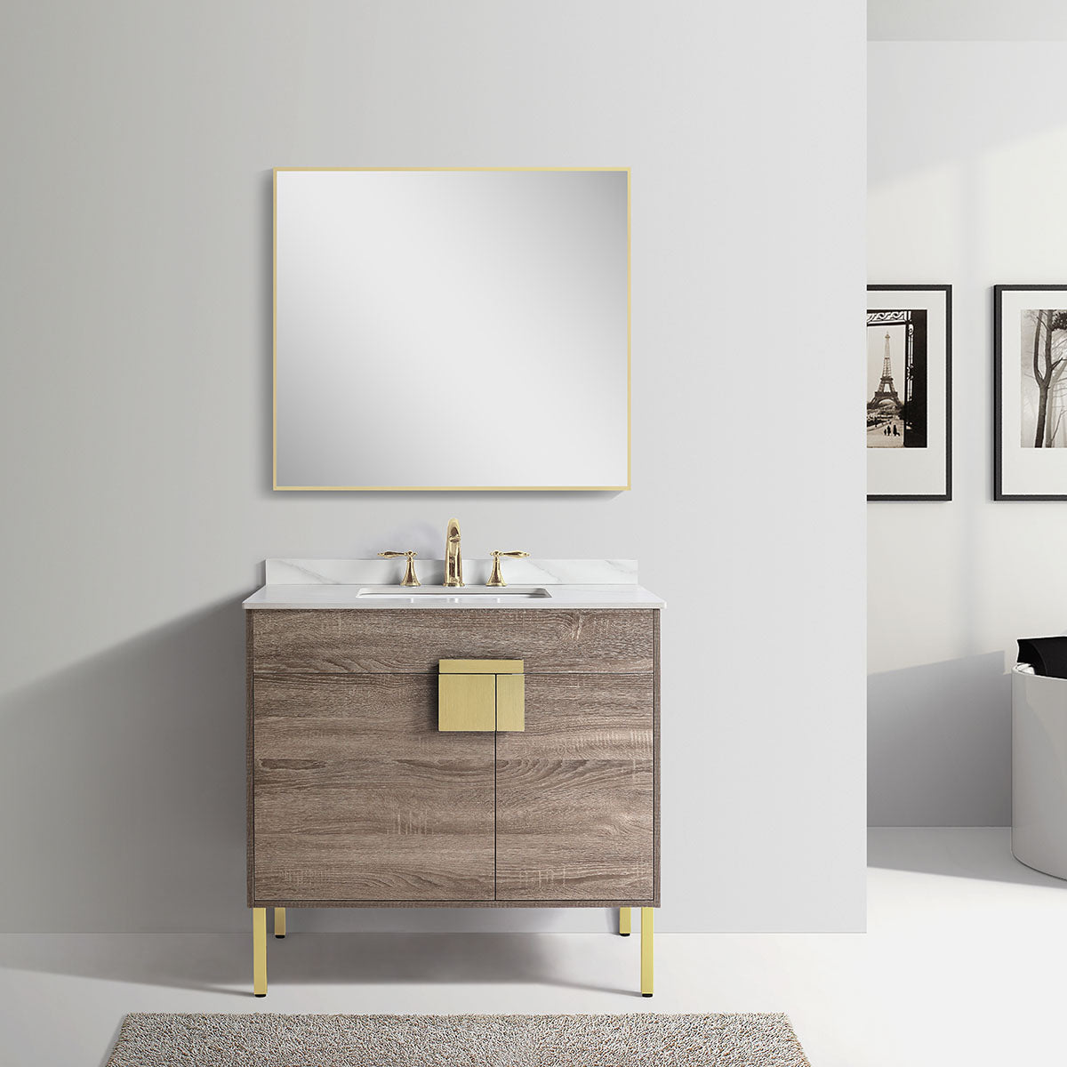 36" Vanity with Sintered Stone Countertop (Sonoma Oak）V9003 Series - iStyle Bath