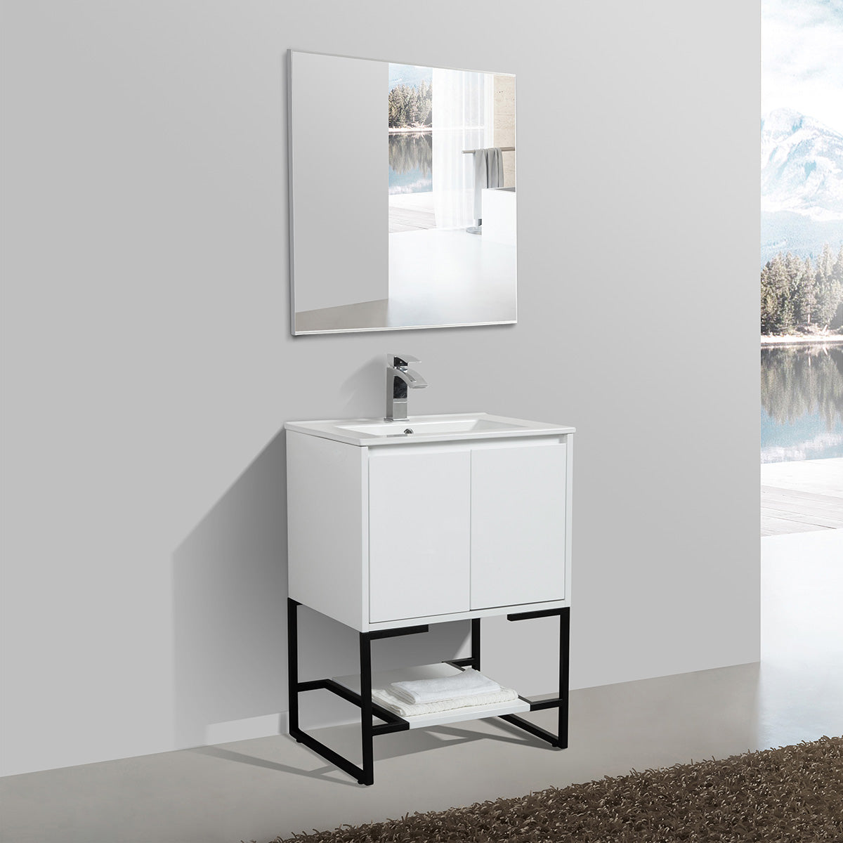 24" Allen Vanity with Ceramic Sink (Glossy White) V9006 Series - iStyle Bath