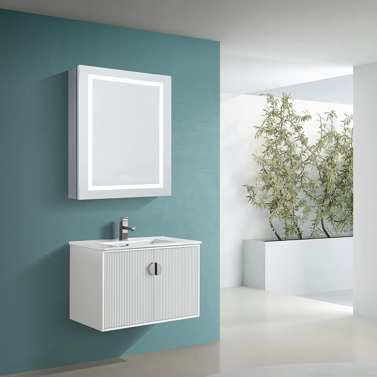 30" Wall Hung Vanity & Ceramic Sink (Glossy White） V9012 Series - iStyle Bath