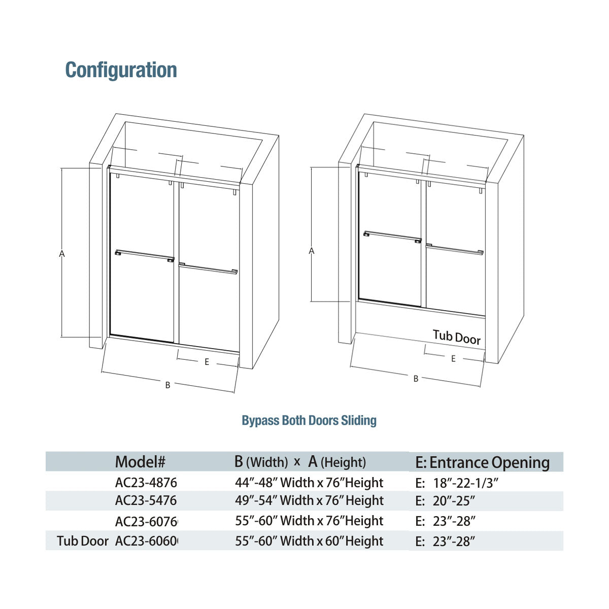 AC23 Bypass Tub Door with Klearteck Treatment (3/8" Thickness) (Brushed Gold) - iStyle Bath